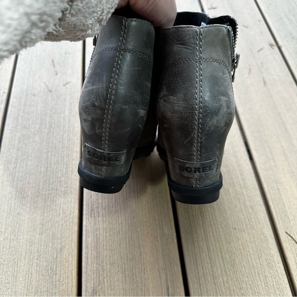 Sorel Joan of Arctic II Zip Wedge Booties Gray Leather Upper Size 10 Women’s - Picture 6 of 12